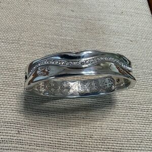 Brighton silver hinged bangle with Swarovski crystal wave around cuff